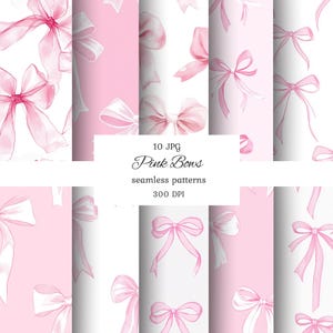 Modello senza cuciture con fiocco rosa, fiocco acquerello, file senza cuciture con fiocco rosa, rosa senza cuciture, ripetizione senza cuciture con fiocco coquette, carta digitale, scrapbooking