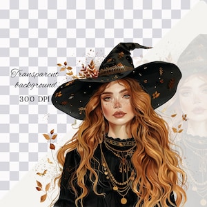 Samhain watercolor clipart png bundle, celtic neopagan wiccan clipart, witchcraft, witch clipart, commercial use, scrapbooking, junk journal image 2