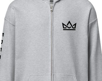 Christian Zip Hoodie, Crown of Christ Faith, Freedom Sleeve Embroidery, Gildan Sweatshirt, Church Wear Religious Gift for Men