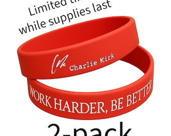 Pulsera "Trabaja más duro, sé mejor" grabada con láser, de silicona roja, con mensaje motivacional diario. Regalo personalizado.
