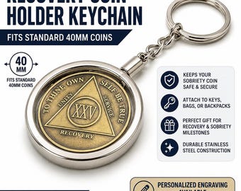 40mm Recovery Coin Holder Keychain Sobriety Token Display Christian Freedom Gift