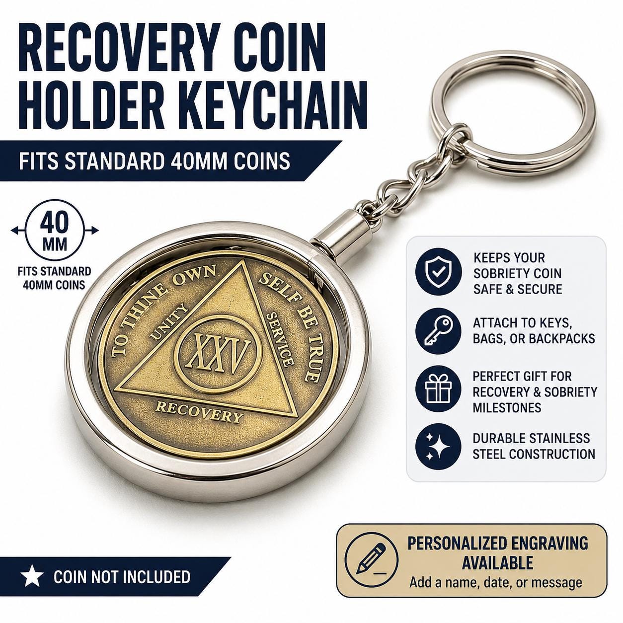 Recovery Star Keychain 40mm Recovery Coin Holder Keychain Sobriety Token Display Christian ...