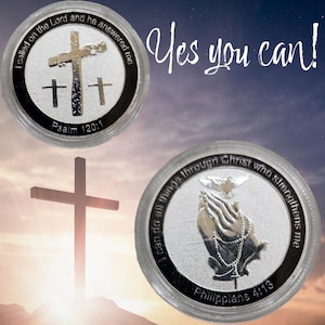 Christian Challenge Coin - Philippians 4:13 & Psalm 120_1 - Inspirational Gift for Faith, Strength and Prayer