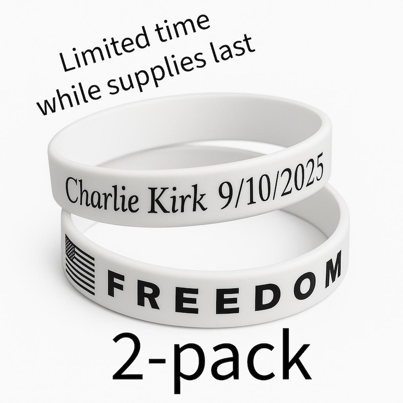 Pulsera Freedom (paquete de 2) Pulsera de silicona grabada con la bandera estadounidense Regalo patriótico Recordatorio diario conservador imagen 1