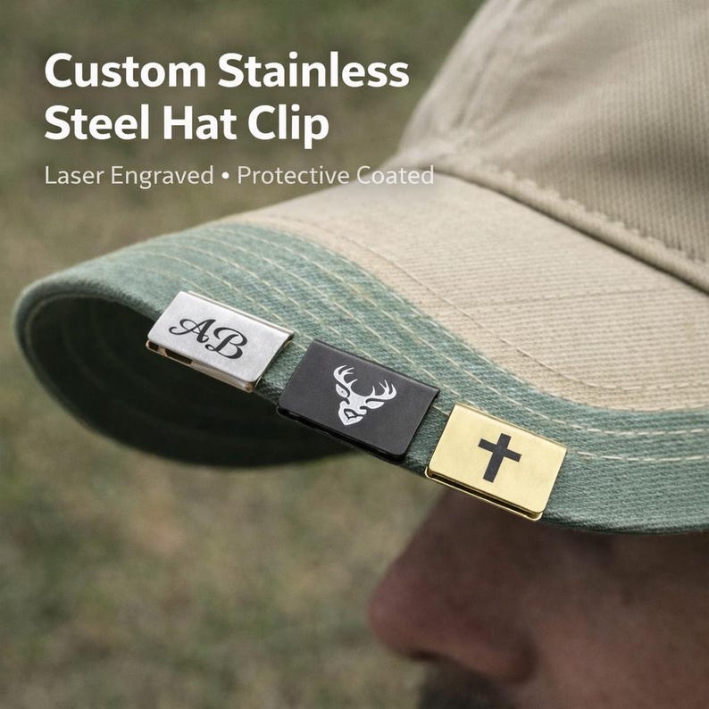 Custom Stainless Steel Hat Clip – Engraved Patriotic or Faith Brim Clip ...