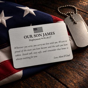 Military Son Gift Engraved Wallet Card Deployment Basic Training Commissioning Keepsake