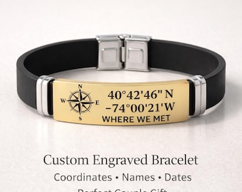 Pulsera grabada para parejas con banda de silicona y acero inoxidable a juego