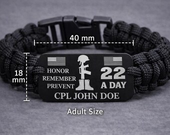 22 A Day Veteran Memorial Bracelet Custom Name Paracord Military