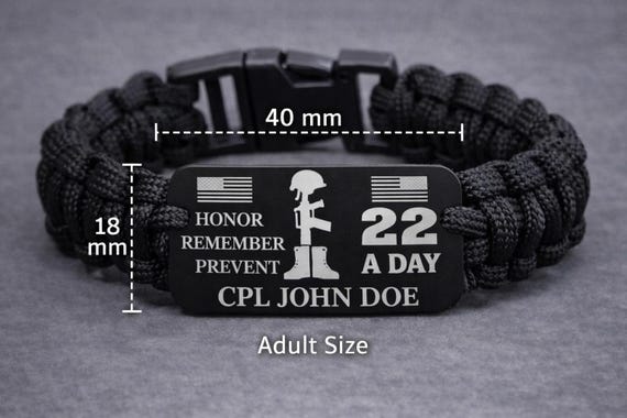 22 A Day Veteran Memorial Bracelet Custom Name Paracord Military