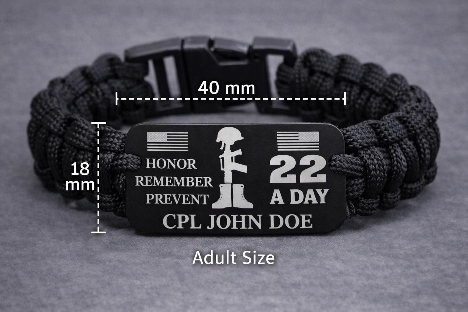 22 A Day Veteran Memorial Bracelet Custom Name Paracord Military