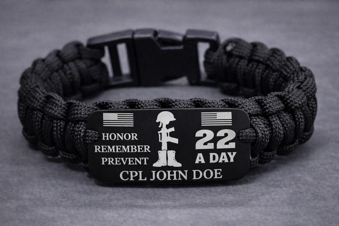 22 A Day Veteran Memorial Bracelet Custom Name Paracord Military