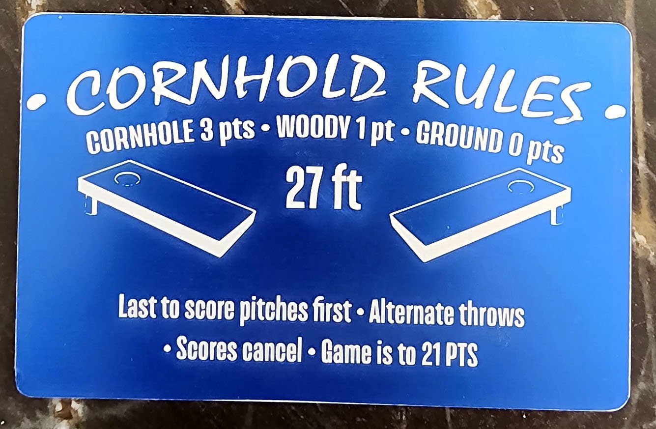 Pair of Cornhole Rules Placard, Bean Bag Toss Rules Label, Anodized