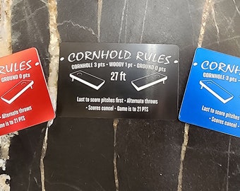 Pair of Cornhole rules placard, Bean bag toss rules label, Anodized Aluminum