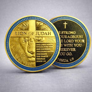 Christian Challenge Coin Faith Hope Strength Lion of Judah John 3 16 Devotional Scripture Pocket Gift Token