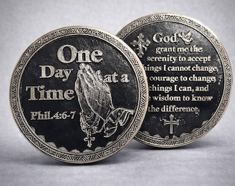 Serenity Prayer Coin One Day At A Time Recovery Sobriety Gift 45mm