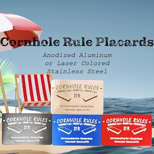 Placards | Pair of Cornhole rules placard, Bean bag toss rules label, Anodized Aluminum, Stainless Steel
