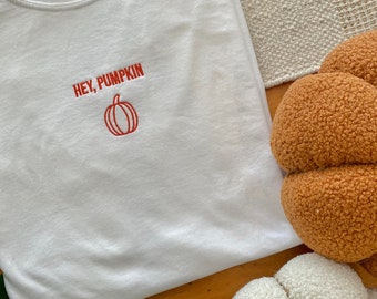 Camiseta de Halloween de algodón con bordado "Hey, Pumpkin"