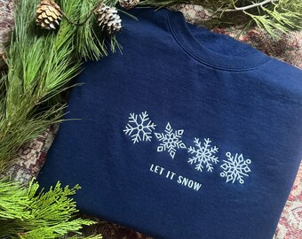Embroidered Snowflake Sweatshirt, Vintage Christmas Crew Neck