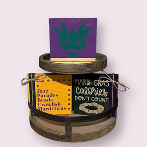 Mardi Gras Tray Tabletop Decor Set - Mardi Gras Decor Tiered Tray Shelf Decor
