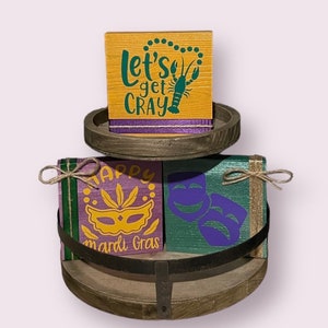 Mardi Gras Tray Tabletop Decor Set - Mardi Gras Decor Tiered Tray Shelf Decor