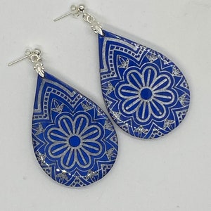 Resin Mandala Teardrop Earrings