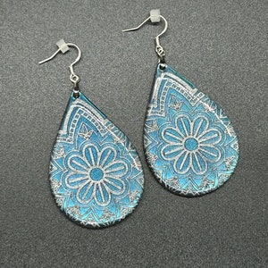 Resin Mandala Teardrop Earrings