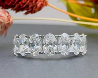 Oval Lab Grown Diamond Eternity Band: 14k White Gold Wedding Ring
