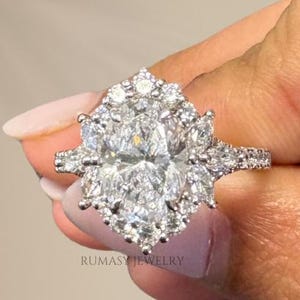 1.5 CT Oval Lab Grown Diamond Halo Engagement Ring: Pave Band, IGI Certified