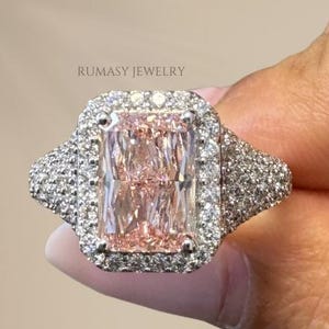 1.00 CT Radiant Cut Pink Lab Grown Diamond Halo Engagement Ring