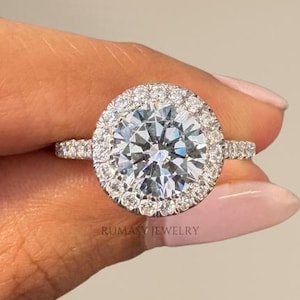 1.50 CT Round Brilliant Cut Lab Grown Diamond Ring, Halo Engagement Ring, EF/VS Lab Grown Diamond Ring, Diamond Wedding Ring for .