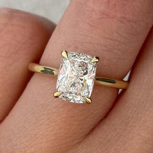 Elongated Cushion Cut Lab Created Diamond Solitaire Ring, 14K Solid Yellow Gold Wedding Ring, IGI Certified Ring, Anniversary Gift For Her .