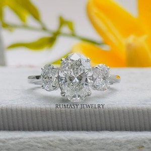 1.50 CT Oval Cut Lab Diamond Wedding Ring, Three Stone Engagement Ring, Diamond Ring for Women, Propose Ring, Anniversary Gift For Her .