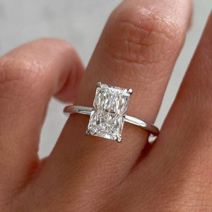 Radiant Cut Lab Grown Diamond Solitaire Ring: 14K Yellow Gold Engagement