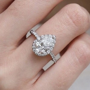 1.87ct Pear Lab Diamond Engagement Ring: 14K White Gold Solitaire Accent
