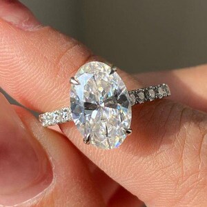 Oval Lab Grown Diamond Engagement Ring: 14k Yellow Gold Hidden Halo