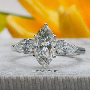 2.90 TW Marquise Lab Grown Diamond Ring: Three Stone Engagement Ring