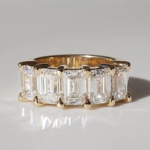 Emerald Cut Lab Grown Diamond Wedding Band: 14k White Gold Anniversary Ring