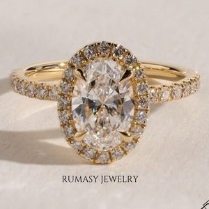 2 CT Oval Cut Lab Grown Diamond Halo With Pave Engagement Ring , Oval Lab Created Diamond Halo Ring , Gift For Her , 14K Gold Ring .
