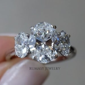 1.5 Carat Oval Cut Lab Diamond Engagement Ring , Three Stone Lab Grown Diamond Ring for Her,Vintage Lab Diamond Wedding Ring,Promise Ring .