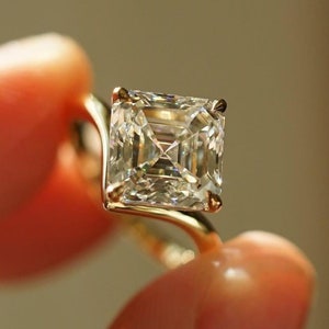 1.5 CT Asscher Lab Diamond Engagement Ring: Kite Set 14K Gold