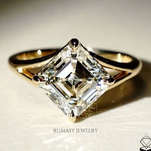1.5 CT Asscher Lab Grown Diamond Solitaire Ring - 14K Gold Engagement
