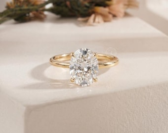 1.5 CT Oval Lab Grown Diamond Solitaire Ring: 14k Yellow Gold CVD Engagement Ring