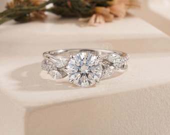 1.00 CT Round Lab Grown Diamond Engagement Ring: Marquise Pave, IGI Certified