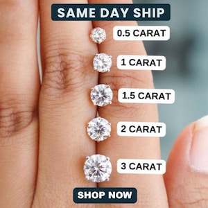 0.50-2.00 CT Lab Grown Diamond Non-Certified Studs , Round Diamond Studs for Women, Anniversary Gifts, White/Yellow/Rose Gold Studs.