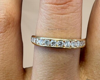 Lab Grown Diamond Wedding Band, 14K Yellow Gold Channel Set Eternity Ring