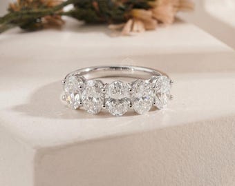2.50 TCW Oval Lab Grown Diamond Wedding Band - Five Stone Half Eternity