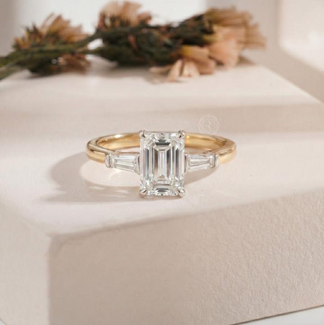 2 CT Emerald Cut Lab Grown Diamond Three Stone Ring, IGI Certified - Etsy