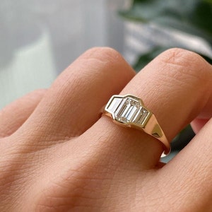 1.6 CT Emerald Cut Lab Grown Diamond ring/ Emerald Cut and Trapezoid Lab Grown Diamond Engagement Ring/ Three stone Diamond Engagement image 3