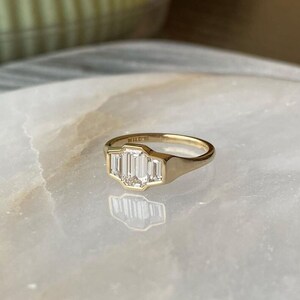 1.6 CT Emerald Cut Lab Grown Diamond ring/ Emerald Cut and Trapezoid Lab Grown Diamond Engagement Ring/ Three stone Diamond Engagement image 4