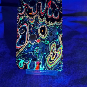 Funkite Slab – UV Reactive Multicolored Paint Material Similar to Fordite, Fluorescent Banding, Lapidary Rough & Collector Specimen